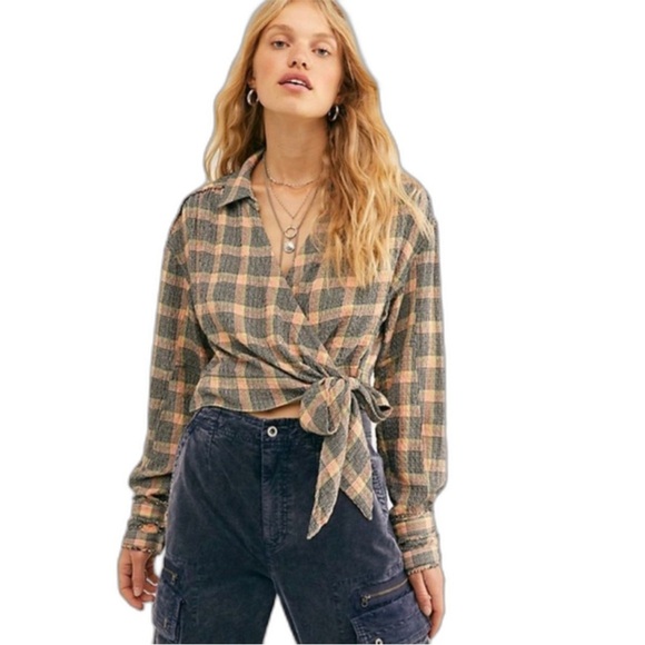 Free People Tops - Free People Running Wild Plaid Wrap Top